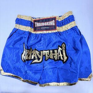Muay Thai Boxing Shorts MMA 2X XXL Blue Patch Fonts Kickboxing Original Thailand